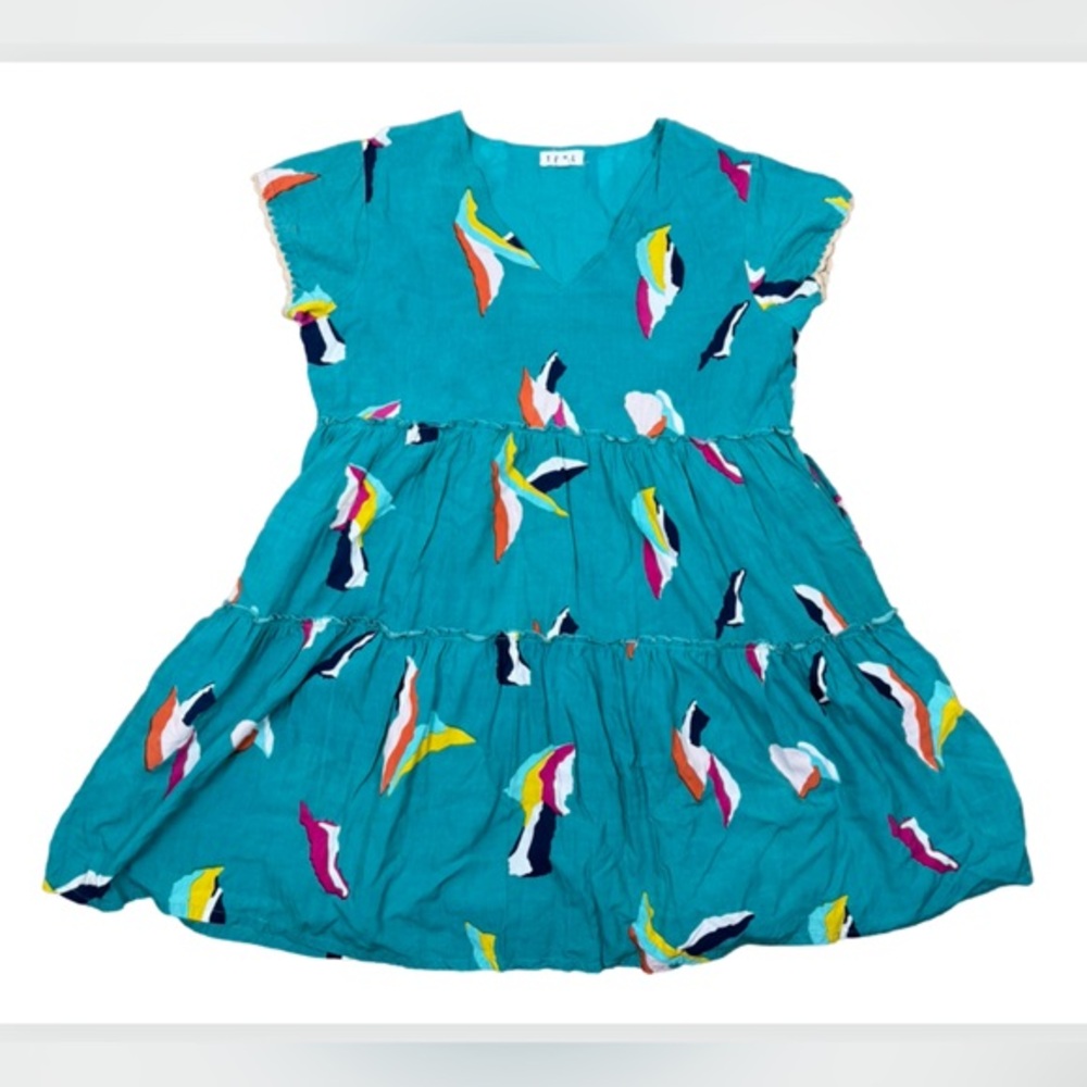 THML Teal Dress with Multicolor Abstract Pattern
